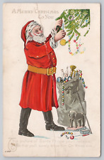 Postcard Stata Decorating a Christmas Tree, Merry Christmas to You, Vintage 1916 picture