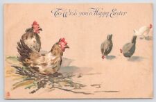 TUCK~Art~E 165~Chromographed~To Wish You A Happy Easter~Rooster~Chickens~Vintage picture