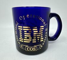 Vintage IBM Cobalt Blue Glass Coffee Mug RARE Computers Customized Operational picture