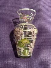 Vintage Tracy Porter Vase Hand Made And Hand  Painted Glass Floral Dragonfly  picture