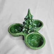 Maxcera 3-Bowl Condiment Relish Dish Christmas Tree Green Candy Nuts picture