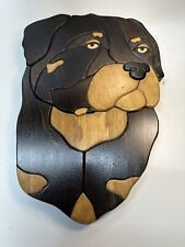 Rottweiler Wooden Intarsia Wall Hanging Decor Hand Crafted Dog Head Pet Lover picture