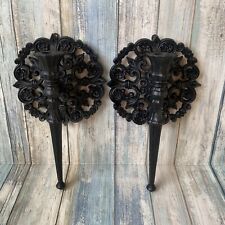 VTG Homco Wall Sconce Candle Holders Pair Gothic Black Witchy MCM Gothcore 10” picture