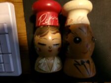 Vintage (1950's) Wooden Chef Couple Salt And Pepper Shaker Set (Lady Is 