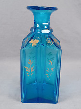 French Mold Blown & Cut Gold Grapevine Blue Glass Dresser Bottle C. 1880-1890 picture