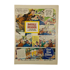 1942 Pabst Blue Ribbon Beer Vintage Print Ad Double Header Baseball Comic picture