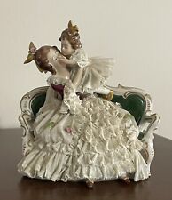Dresden Lace Mother and Daughter Playing on Couch Figurine Germany picture