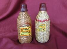VINTAGE POLISH SET OF 2 GLASS PERFUME BOTTLES w/HAND MADE WICKER RATTAN COVERS picture