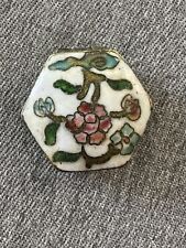 Vintage Chinese Octagon Shape Enamel Cloisonné Flower Hinged Trinket Box Pill picture