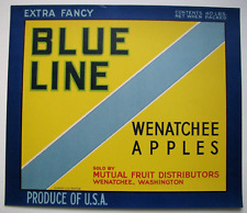 Original 1920s BLUE LINE apple crate label Mutual Fruit Distributor Wenatchee WA picture