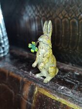 Antique Austrian Miniature Cold Painted Bronze Rabbit W/ Four Leaf Clover picture