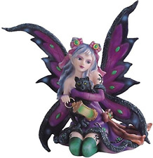 SS-G-91408 Purple Fairy Kneeling with Black Cat Collectible Figurine Decoration picture