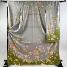 68.1inc Japanese Kimono SILK FURISODE Hiromichi signature Gray of foil picture