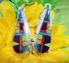 Navajo Sterling Turquoise Gaspeite Spiny Oyster Earrings  #143 SIGNED picture
