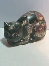 Vintage Fitz & Floyd Porcelain Cloisonne Cat Kitty Figurine Green Gold Pink picture
