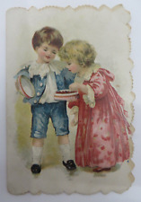 Vtg 1900's Valentine's Day Card DOUBLE-SIDED Victorian Children Scalloped Edges picture