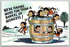 Comic Postcard We're Having More Fun Than A Barrel Of Monkeys Plastichrome picture