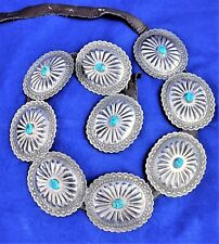 Vintage Navajo Tony Guerro Bisbee Turquoise Nugget Sterling Silver Concho Belt  picture