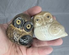 Vintage Otagiri Style Japan Ceramic Owls Set of 2 Whimsical Cute Faces picture
