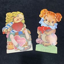 2 EXTRA LARGE Vtg Valentine's Day Cards Mechanical. Band & Puppy. 9.5 & 10 Inch. picture