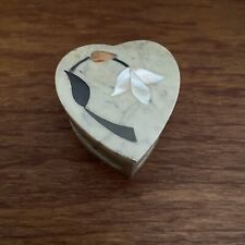 Small Heart Shape Soapstone Stone Trinket Box With Flower Inlay India Bohemian picture