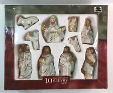 Holiday Time White Porcelain Gold Trim Nativity Scene 10 Piece Set picture