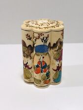 Vintage Turkish Ottoman Camel Bone Hand Painted Vertical Trinket With Lid 3”-2” picture