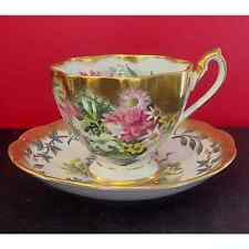 1950's Queen Anne Teacup and Saucer, Signed Fedden, Gold & Floral picture