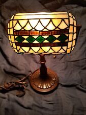 Vintage Stained-Glass Bankers Desk Lamp Light 15