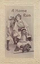 A HOME RUN ~ Two  Baseball Players in Uniform with Bat - with Girl - Romantic picture