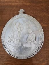 VTG ITALIAN CARVED pierced MOTHER OF PEARL SHELL ANNUNCIATION Angel Gabriel Mary picture