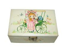 VTG Big Eyed Girl with Carriage Jewelry Music Box Ballerina Working 1969 Retro picture