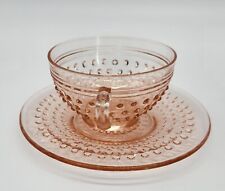 Vintage Anchor Hocking Pink Depression Glass Miss America Hobnail Cup & Saucer picture