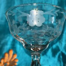 7- 6x4 Approx Vintage Etched Cocktail Champagne Glasses See Photos Floral picture
