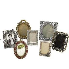 Lot Group Of 7 Small Metal Picture Frames Including Filigree Rhinestones Enamel  picture