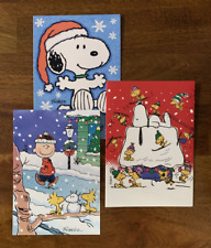 3 Peanuts Greeting Cards Charlie Brown Snoopy Woodstock Happy Holidays picture