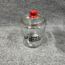 VTG Tom’s Glass Jar Counter Top Eat Toasted Peanuts 5 Cents Embossed Red Knob picture