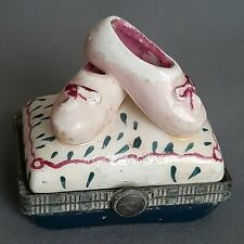 Vintage Antique Porcelain Ballet Shoes Slippers Trinket Ring Box picture