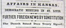 Rare 1857 newspaper NEWS of BLEEDING KANSAS Free States vs NEGR0 SLAVE HOLDERS picture