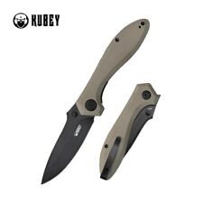 Kubey Ruckus Folding Knife Tan G10 Handle AUS-10 Plain Edge Blackwash KU314J picture