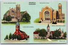 Texas~Amarillo Churches~Vintage Linen Postcard picture
