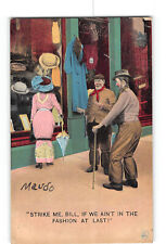 Humor Comic Postcard 1907-1915 Two Men Looking At Woman Strike Me Bill picture