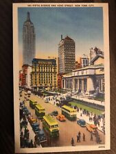 Vintage Linen Postcard Fifth Avenue And 42nd St, New York City, New York. c1930s picture