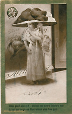 JUMBO LIDS- 1909. WOMAN WITH LARGE HAT. COMIC. MILLINERY STORE. BOSTON DPO. picture
