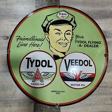TYDOL VEEDOL PORCELAIN ENAMEL SIGN 30 INCHES ROUND picture
