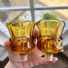 Vintage Amber Tulip Shaped Votive Candle Holders Set Of 2 picture