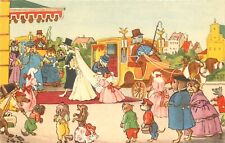 Vintage Postcard 11. Dressed Dogs Wedding Bride & Groom, Coach & Red Carpet, 