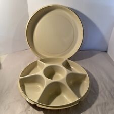 Vintage Tupperware Veggie Chip Dip Divided Serving Tray 1665-2 Lid 1666-2 Almond picture