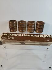 Vintage Wooden Napkin Rings Dark Wood in Box by Scandia Made Taiwan Set Of 8 picture