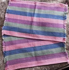 2  Madras fringe placemats PINKS PURPLES GREEN Handwoven Cotton Vtg India LINENS picture